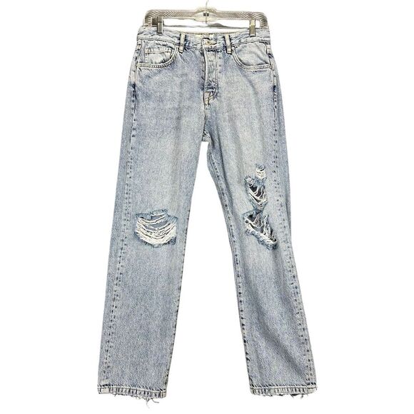 We The Free People Jeans Womens 27 Blue Bren Boyfriend Button Fly Destroyed Boho - Picture 1 of 16